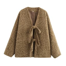 2024 Autumn WinterVintage Casual Chic Women Jackets Solid V-Neck Long Sleeve Lace-up Loose Thick Coats Fashion Outwears