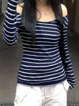 Japanese Basic Slim Long Sleeve Stripe Tee Off Shoulder O Neck Korean Street Style Spring Autumn Y2K Gray T Shirt Women