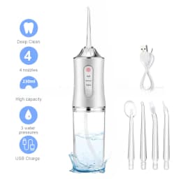 Oral Irrigator Portable USB Rechargeable Dental Water Flosser Water Jet Floss Tooth Pick 4 Jet Tip 220ml 3 Modes IPX7 Waterproof