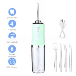 Oral Irrigator Portable USB Rechargeable Dental Water Flosser Water Jet Floss Tooth Pick 4 Jet Tip 220ml 3 Modes IPX7 Waterproof