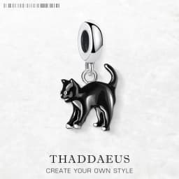 Black Cat Dangle Charm Pendant Brand New 925 Sterling Silver Trendy Gift For Women Men Jewelry