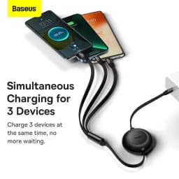 Baseus Retractable 100W 3 in 1 Fast USB Cable for Huawei/Honor Portable 3 in 1 Micro USB Type C Charger Cable For iPhone Samsung