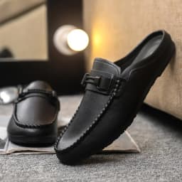 Leather Men Half Slippers Summer Breathable Mens Casual Shoes Slip-on Lazy Driving Shoes Comfortable Walking Loafers Moccasins