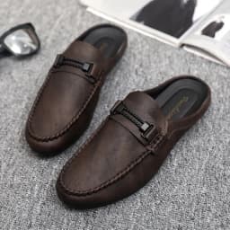 Leather Men Half Slippers Summer Breathable Mens Casual Shoes Slip-on Lazy Driving Shoes Comfortable Walking Loafers Moccasins