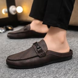 Leather Men Half Slippers Summer Breathable Mens Casual Shoes Slip-on Lazy Driving Shoes Comfortable Walking Loafers Moccasins