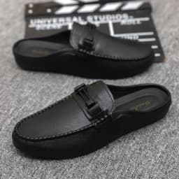 Leather Men Half Slippers Summer Breathable Mens Casual Shoes Slip-on Lazy Driving Shoes Comfortable Walking Loafers Moccasins
