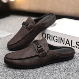 Leather Men Half Slippers Summer Breathable Mens Casual Shoes Slip-on Lazy Driving Shoes Comfortable Walking Loafers Moccasins