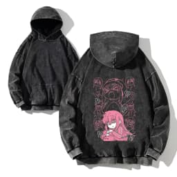 Men Acid Hoodies Bocchi The Rock Manga Top Print Vintage Pullover Casual Basis Long Sleeve Washed Hoodies
