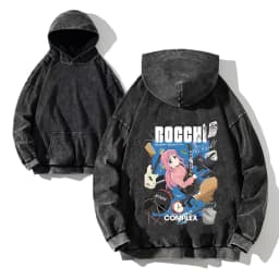 Men Acid Hoodies Bocchi The Rock Manga Top Print Vintage Pullover Casual Basis Long Sleeve Washed Hoodies