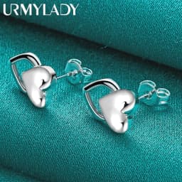 URMYLADY 925 Sterling Silver Love Heart Stud Earrings For Women Fashion Wedding Engagement Party Jewelry