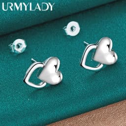 URMYLADY 925 Sterling Silver Love Heart Stud Earrings For Women Fashion Wedding Engagement Party Jewelry