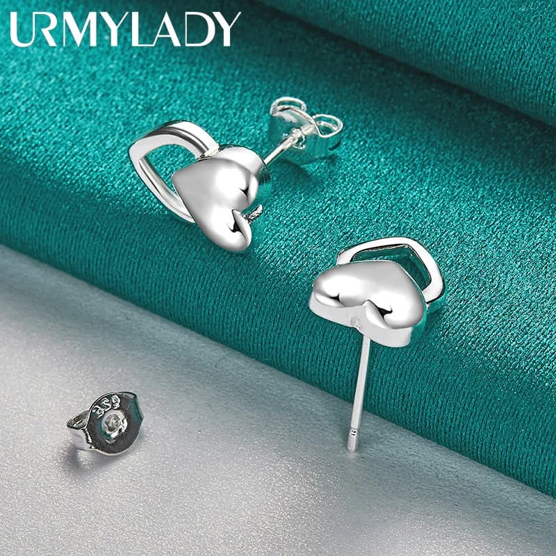 URMYLADY 925 Sterling Silver Love Heart Stud Earrings For Women Fashion Wedding Engagement Party Jewelry