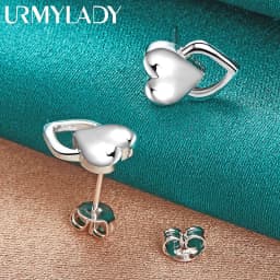 URMYLADY 925 Sterling Silver Love Heart Stud Earrings For Women Fashion Wedding Engagement Party Jewelry