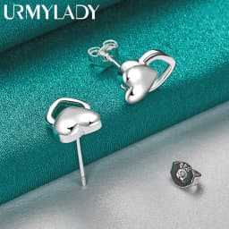 URMYLADY 925 Sterling Silver Love Heart Stud Earrings For Women Fashion Wedding Engagement Party Jewelry