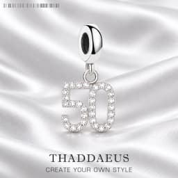 Dangle Charm Pendant Number 50 Women Men Pure 925 Sterling Silver Trendy Jewelry Lucky Birthday Gift