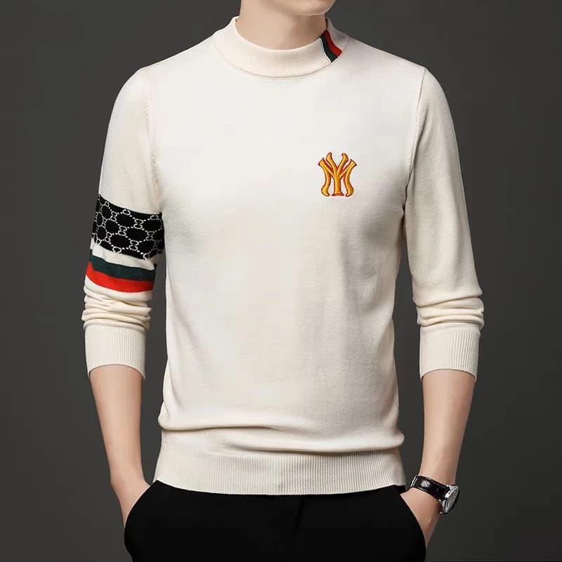 High end luxury designer brand embroidery sweater men's round neck knitted pullover autumn and winter fashion men's clothing