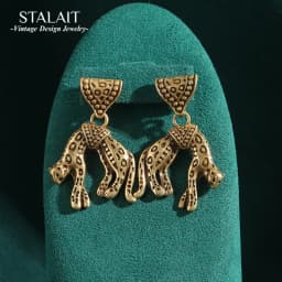 Antique Jewelry Pure Carved Leopard Gold Color Dangle Earrings for Woman Rhinestones Vintage Accessories Gold Color Korean New