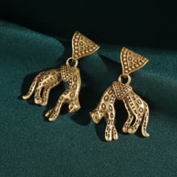 Antique Jewelry Pure Carved Leopard Gold Color Dangle Earrings for Woman Rhinestones Vintage Accessories Gold Color Korean New