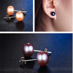 Senlissi- Genuine FreshWater Pearl Stud Earrings For Women 7-8-9 White Pink Pearls 925 Sterling Silver 18K Female Party Jewelry