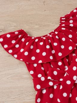 Girls' retro red and white polka dot dress - bow belt design