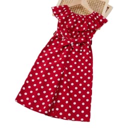 Girls' retro red and white polka dot dress - bow belt design