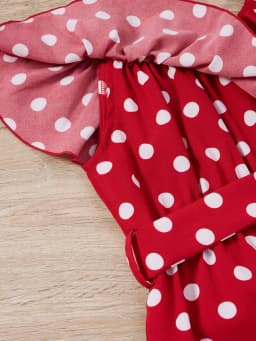 Girls' retro red and white polka dot dress - bow belt design
