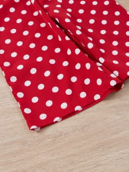 Girls' retro red and white polka dot dress - bow belt design