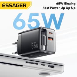 Essager 65W GaN Charger with Retractable Cable PD Fast Charging for Laptop Macbook iPhone 17 16 15 Xiaomi Type-C Phone Charger