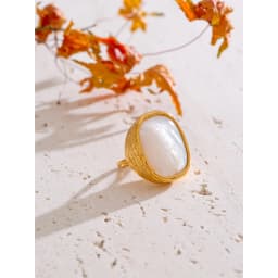 Yhpup Thicker Shell Stone Adjustable Open Ring 2025 Stainless Steel Cast Fashion Exclusive Finger Jewelry 18K PVD Plated