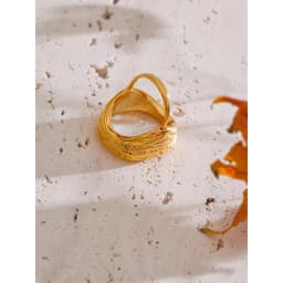 Yhpup Thicker Shell Stone Adjustable Open Ring 2025 Stainless Steel Cast Fashion Exclusive Finger Jewelry 18K PVD Plated