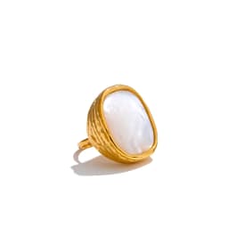 Yhpup Thicker Shell Stone Adjustable Open Ring 2025 Stainless Steel Cast Fashion Exclusive Finger Jewelry 18K PVD Plated
