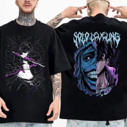 Hot Solo Leveling Statue of God Shirt Sung Jinwoo Shirt Anime Graphic Tees Anime High Quality Cotton T Shirt Tops Streetwear
