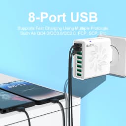 8 Ports USB Charger QC 5.0 Fast Charging EU US KR Plug 65W Fast Charger Power Adapter For iPhone 15 Xiaomi Samsung Wall Charger
