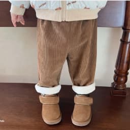 1pcs Boys Girls Winter Velvet Corduroy Kid Pants Little Bear Cartoon Mid Waist Warm Pantalone Baggy Thick Plush Children Trouser