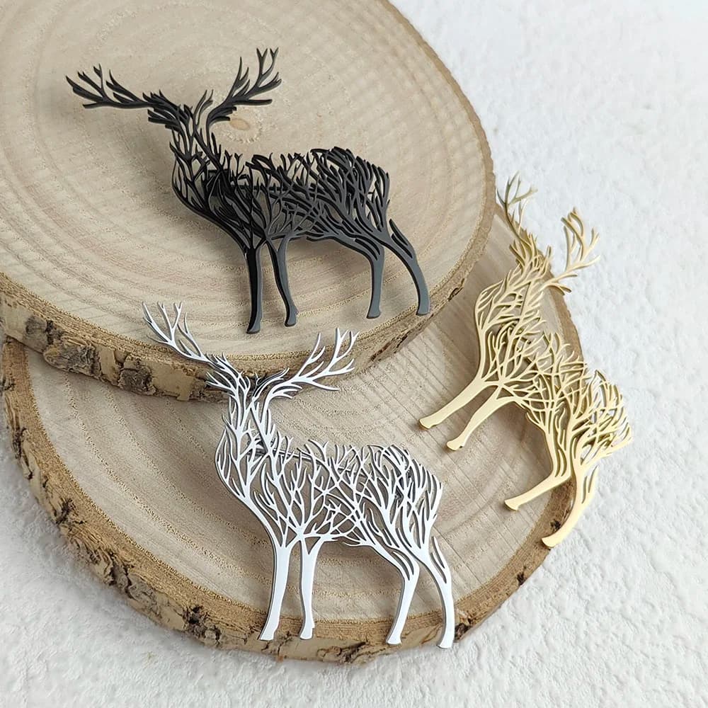 Charming punk style tree of life sika deer stainless steelGold-plated 18K brooch, black suit accessories, wedding matching set
