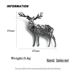 Charming punk style tree of life sika deer stainless steelGold-plated 18K brooch, black suit accessories, wedding matching set