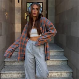Vintage Plaid Blouse Women Spring Summer Korean Pocket Long Sleeve Lapel Shirt Fashion Streetwear Y2K Clothes 2026 Oversize Tops