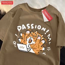 A Little Orange Cat Who Loves Work Printing Mens T Shirts Cotton All-Match T Shirt Comfortable Streetwear Unisex Soft Clothes