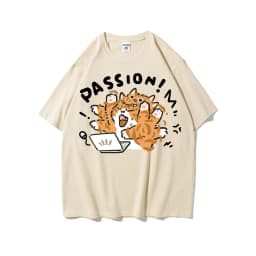 A Little Orange Cat Who Loves Work Printing Mens T Shirts Cotton All-Match T Shirt Comfortable Streetwear Unisex Soft Clothes