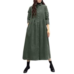 Women Autumn Corduroy Dress ZANZEA Casual Long Sleeve Buttons Up Sundress Solid Loose Holiday Vestido Kaftan Vintage Shirt Dress