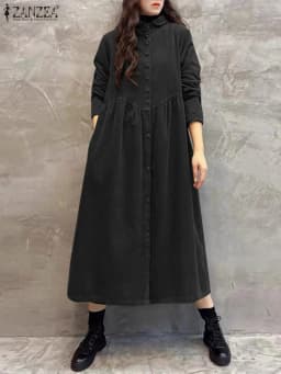 Women Autumn Corduroy Dress ZANZEA Casual Long Sleeve Buttons Up Sundress Solid Loose Holiday Vestido Kaftan Vintage Shirt Dress