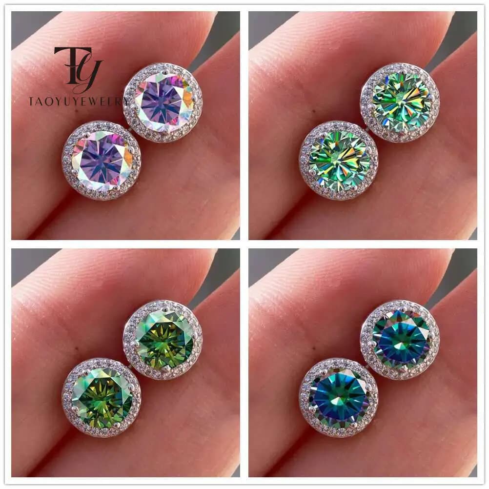 925 Sterling Silver D Color Moissanite Round Earrings Engagement Wedding Daily Work Party Travel Luxury Gift For Women Jewelry