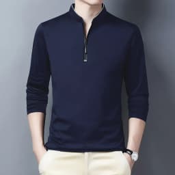 2025 Men's Casual Fashion Solid Color Long Sleeved Polo Shirt Stand Up Collar Versatile Comfortable Top
