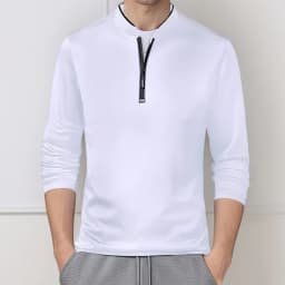 2025 Men's Casual Fashion Solid Color Long Sleeved Polo Shirt Stand Up Collar Versatile Comfortable Top