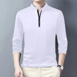 2025 Men's Casual Fashion Solid Color Long Sleeved Polo Shirt Stand Up Collar Versatile Comfortable Top