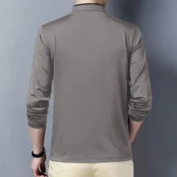 2025 Men's Casual Fashion Solid Color Long Sleeved Polo Shirt Stand Up Collar Versatile Comfortable Top