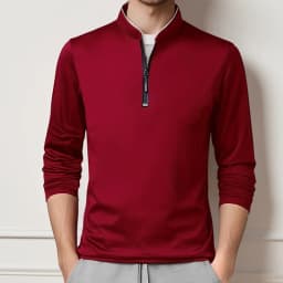 2025 Men's Casual Fashion Solid Color Long Sleeved Polo Shirt Stand Up Collar Versatile Comfortable Top
