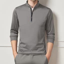 2025 Men's Casual Fashion Solid Color Long Sleeved Polo Shirt Stand Up Collar Versatile Comfortable Top