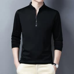 2025 Men's Casual Fashion Solid Color Long Sleeved Polo Shirt Stand Up Collar Versatile Comfortable Top
