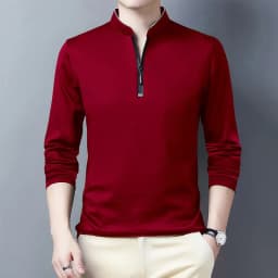 2025 Men's Casual Fashion Solid Color Long Sleeved Polo Shirt Stand Up Collar Versatile Comfortable Top